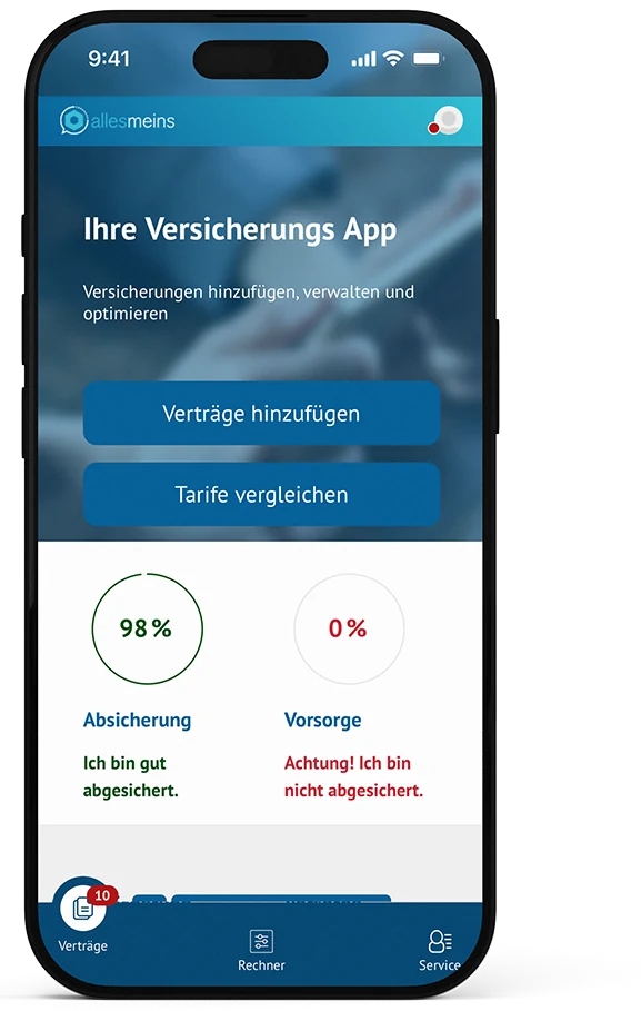 Kunden-App auf dem Smartphone mit Übersicht der Absicherung