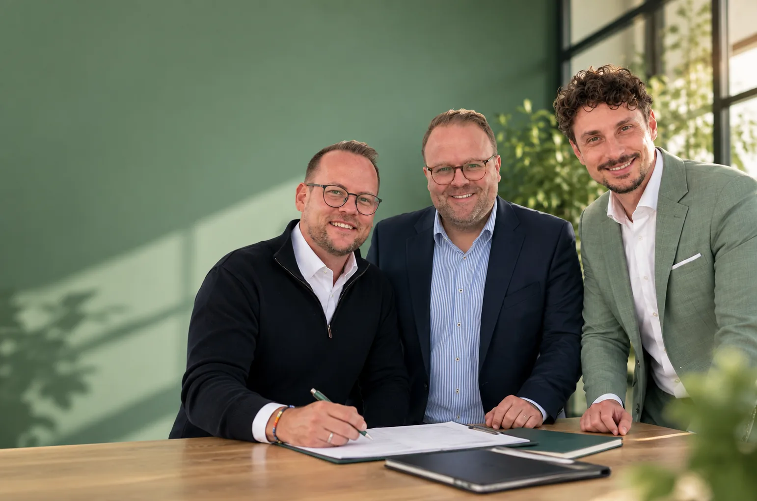 Marius Holtermann, Dominik Westhöfer und Peer Steinmann am Besprechungstisch in Mülheim