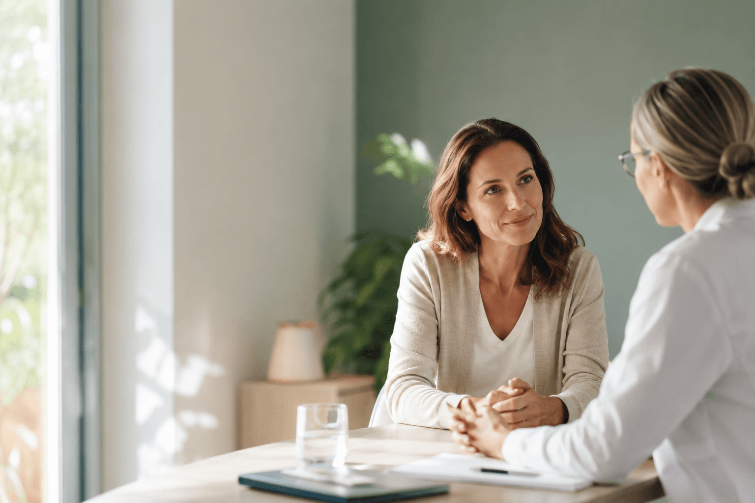 Frau in einem freundlichen Beratungsgespräch zur Auswahl zusätzlicher Gesundheitsleistungen.